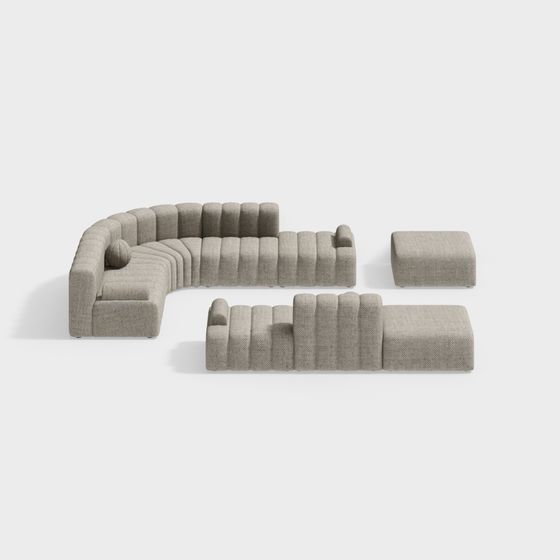 Stylish Low-Polygon Sofa Set 3D model