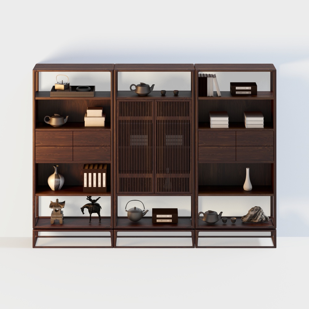 Oriental Elegant Bookshelf Low-Poly 3D model