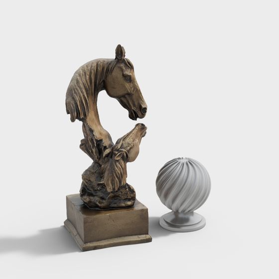 Low Poly Bronze Horse Sculpture 3D model