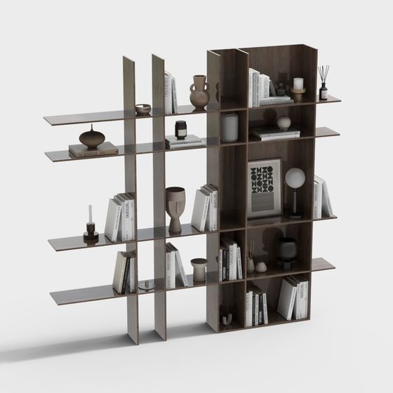 Elegant Low-Poly Bookshelf 3D model