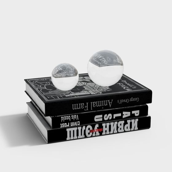 Elegant Glass Spheres 3D model Resting on Books