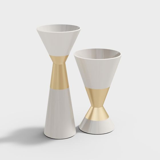 Elegant Low-Poly White 3D Model with Gold Accents