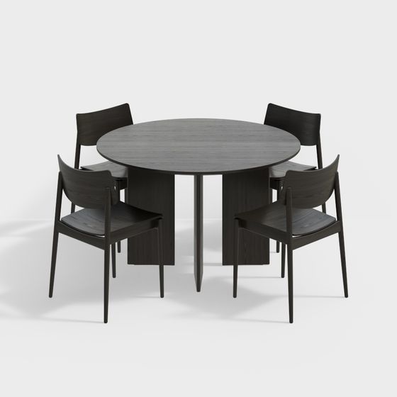 Stylish Round Table and Four Chairs 3D model