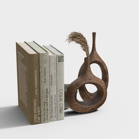 Vintage Bookshelf and Art Vase 3D model for Creative Projects