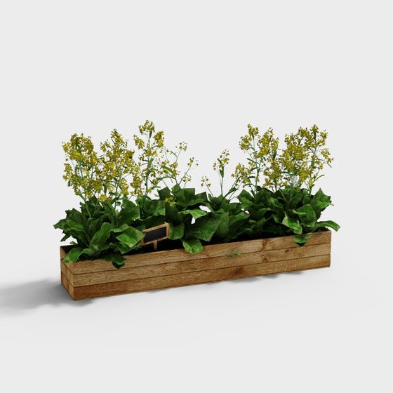Wooden Planter and Flowers 3D model