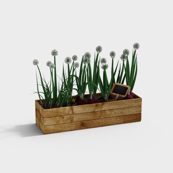Charming Wooden Box Planter 3D Model for Creative Spaces