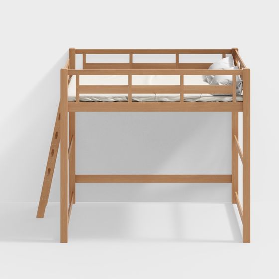 Loft-Bettgestell [Seitliche Schrägleiter - Rückseite] Naturholzfarbe