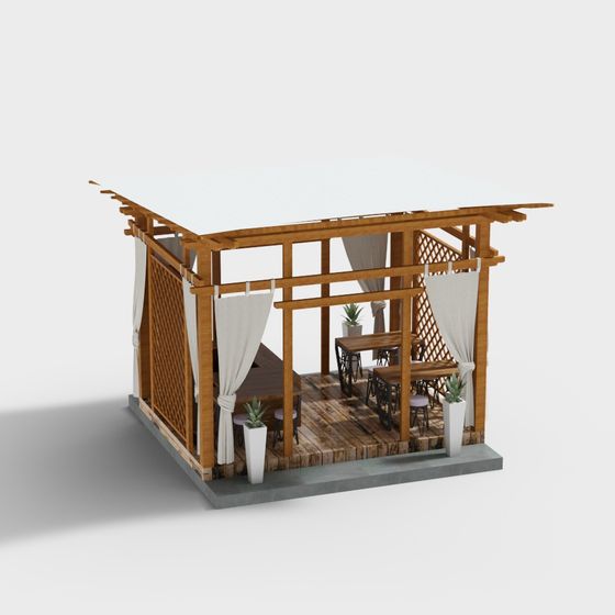 Elegant Low Poly Wooden Pavilion 3D model for Creative Projects