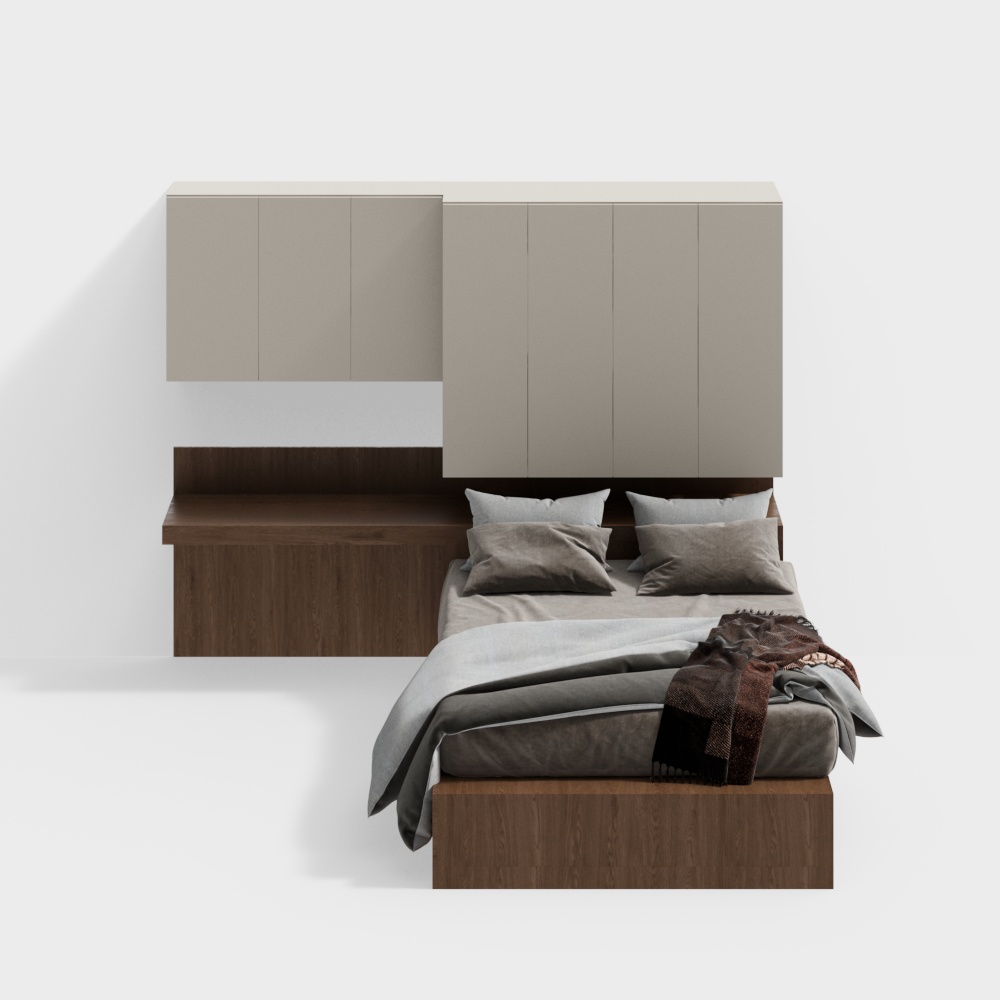 Urban Serenity Bedside Table and Bed Set 3D model