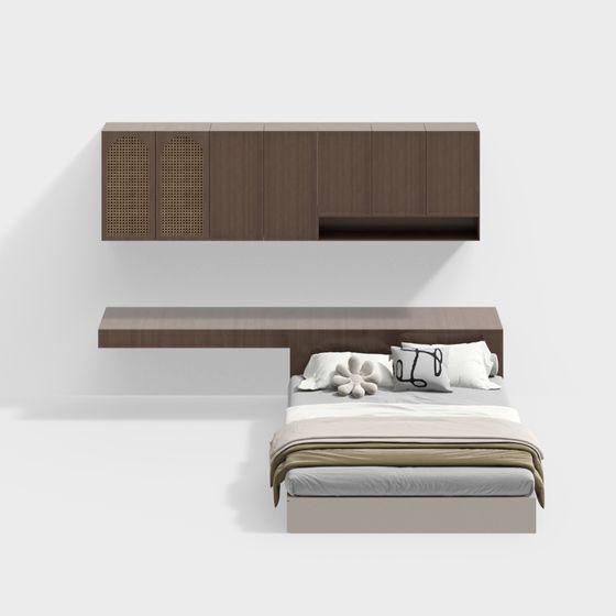 Suspended Bed and Cabinet Combination 3D model for Modern Interiors