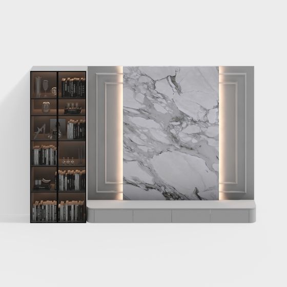 Stylish Marble Fireplace 3D model