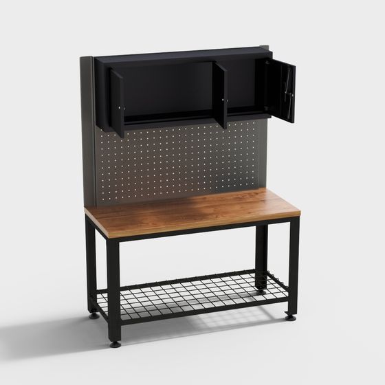 Industrial Style Workbench and Storage Cabinet 3D model