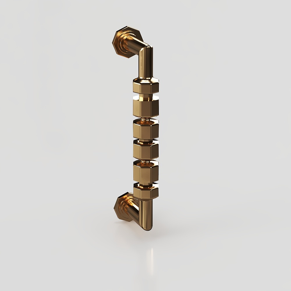 Industrial Low-Poly 3D Model with Golden Finish