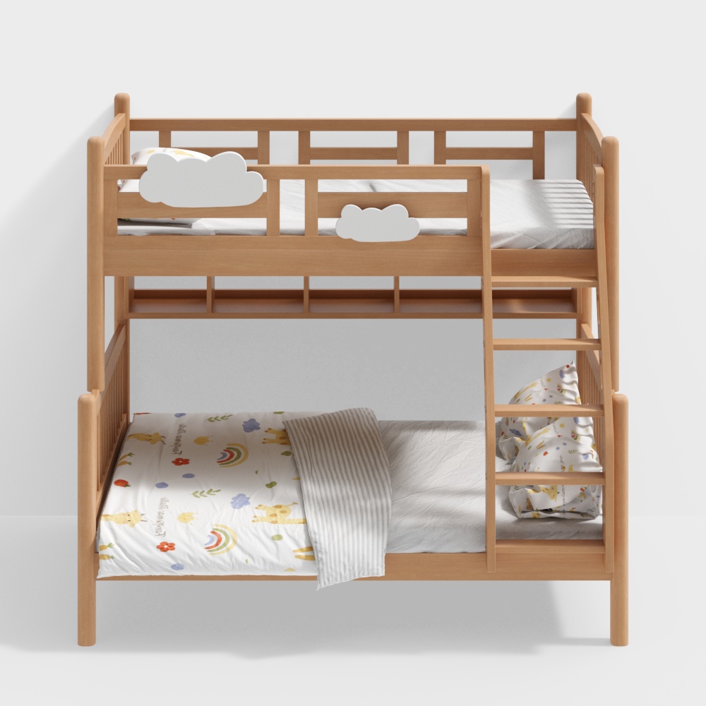Nordic Bunk Bed Bookshelf - Natural Wood Color