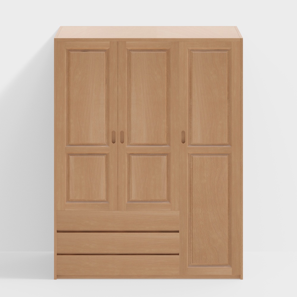 Buchen Kleiderschrank | Dreitüriger Kleiderschrank - Naturholzfarbe