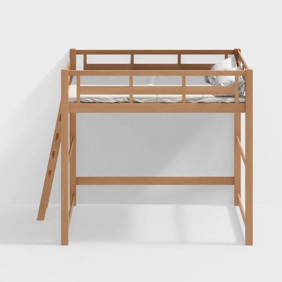 Каркас чердачной кровати [боковая наклонная лестница - спинка] натуральный цвет дерева