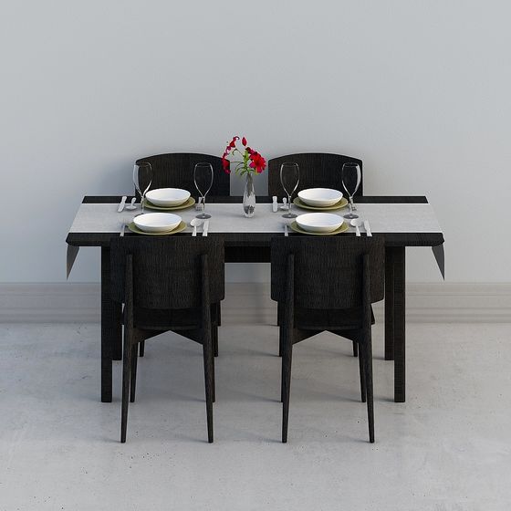 Elegant Low-Poly Dining Table Set 3D model