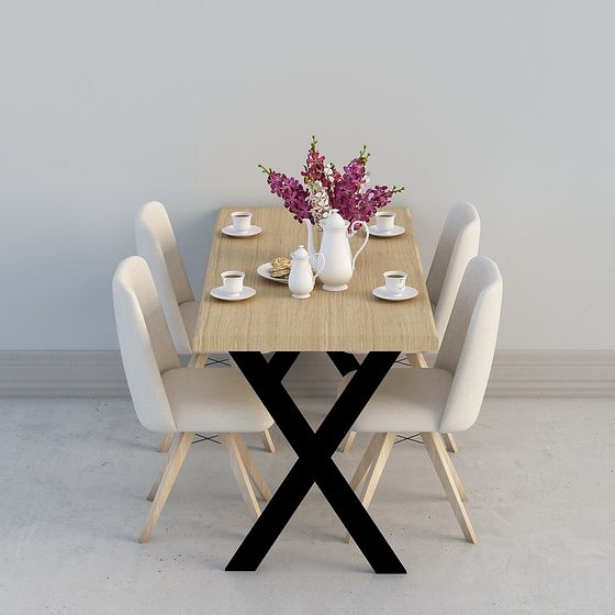 Chic Low-Poly Dining Table and Chair Set 3D model