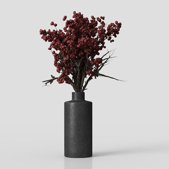 Winter Red Berry Vase 3D model