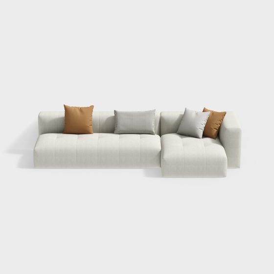 Modern Minimalist Armless Three-Seater Chaise Lounge Sofa 3D Model
