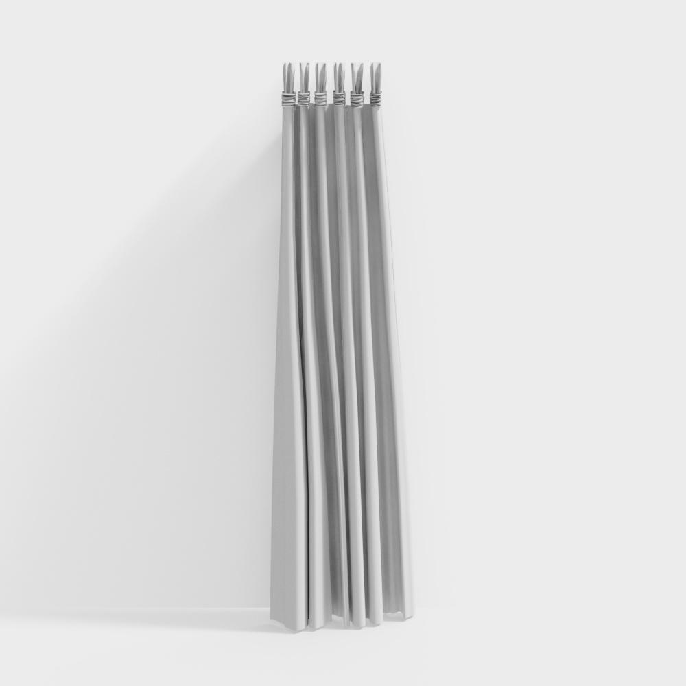 Long light grey curtain with six fabric loops on white background
