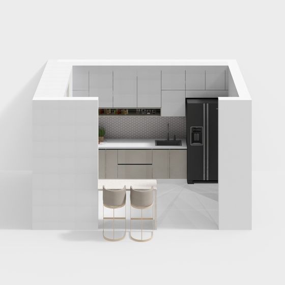 Stylish Low-Polygon Kitchen 3D model for Modern Interiors