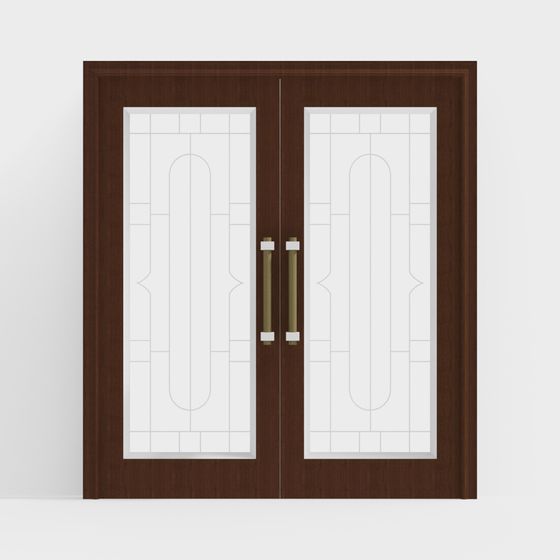 Double Door with Glass Panels 3D model