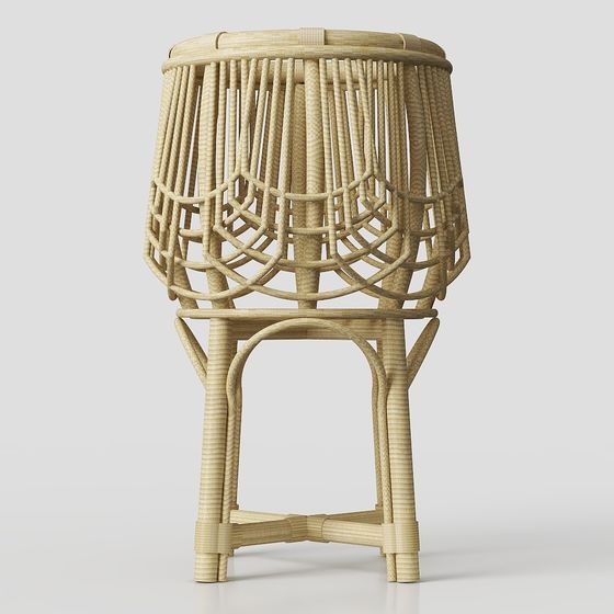 Low-Poly Rattan Round Stool 3D model
