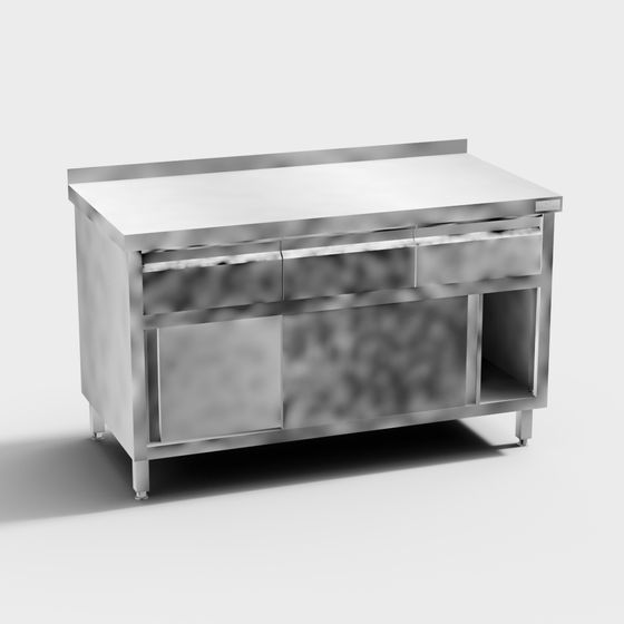 Modern Stainless Steel Workbench 3D model