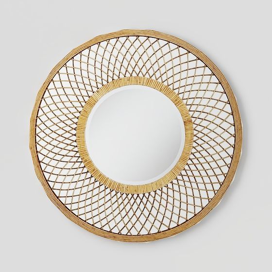 Round Woven Rattan Mirror Frame 3D model