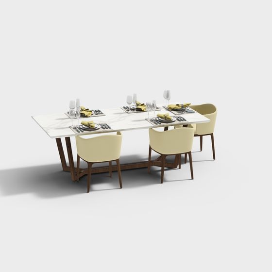 Marble Dining Table and Chairs 3D model