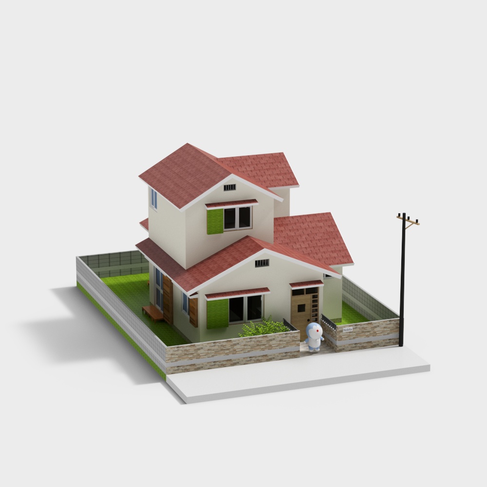 Cozy Cottage 3D model with Low Poly Style