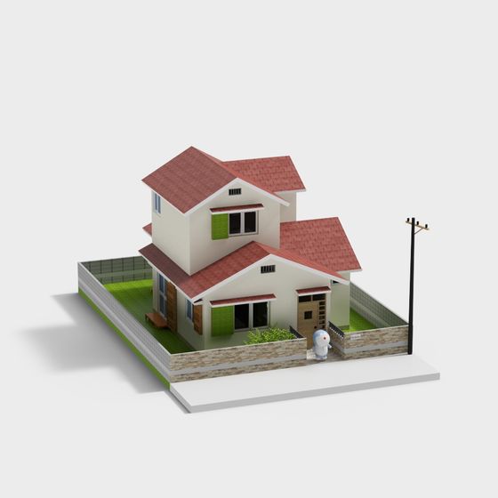 Cozy Cottage 3D model with Low Poly Style