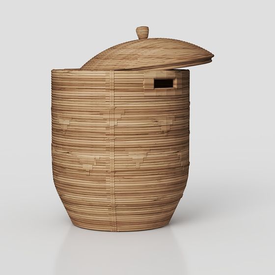 Elegant Bamboo Trash Bin 3D model