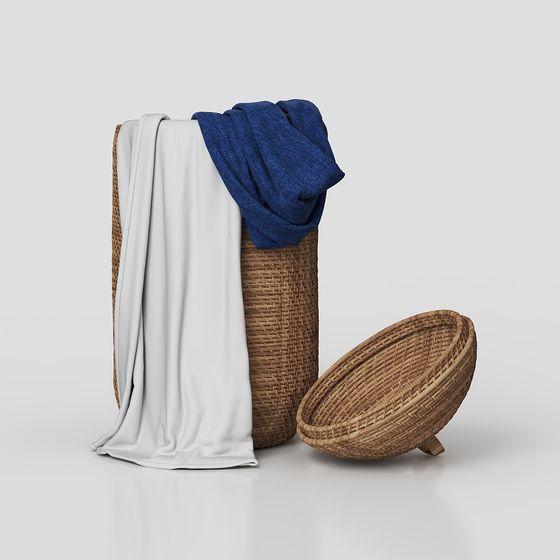 Woven Basket and Towel 3D model