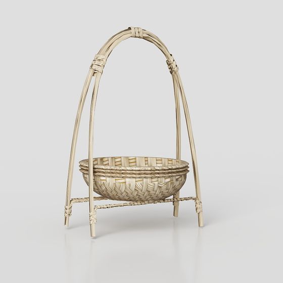 Elegant Rattan Basket 3D model