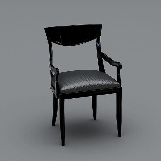 Elegant Black Wood Armchair 3D model