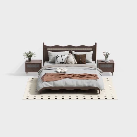 Elegant Low-Poly Bedroom Set 3D model