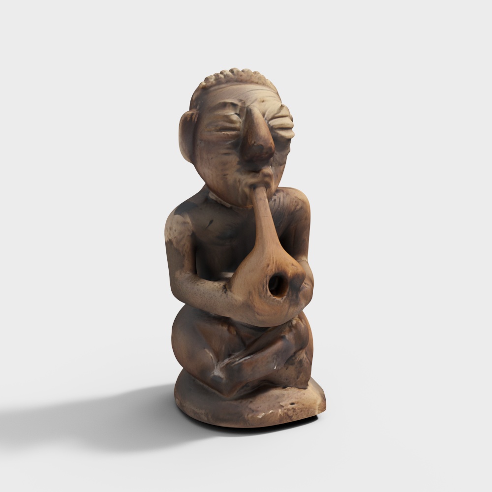 Ancient Ceramics Flutist 3D Model – Low-Poly Rustic Design