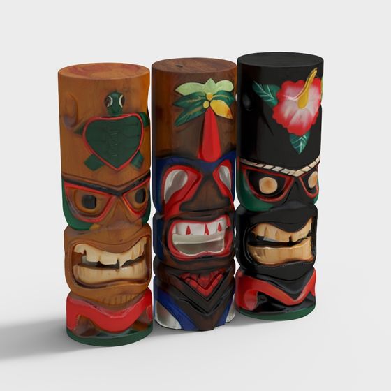 Tropical Hawaiian Totem Poles 3D model