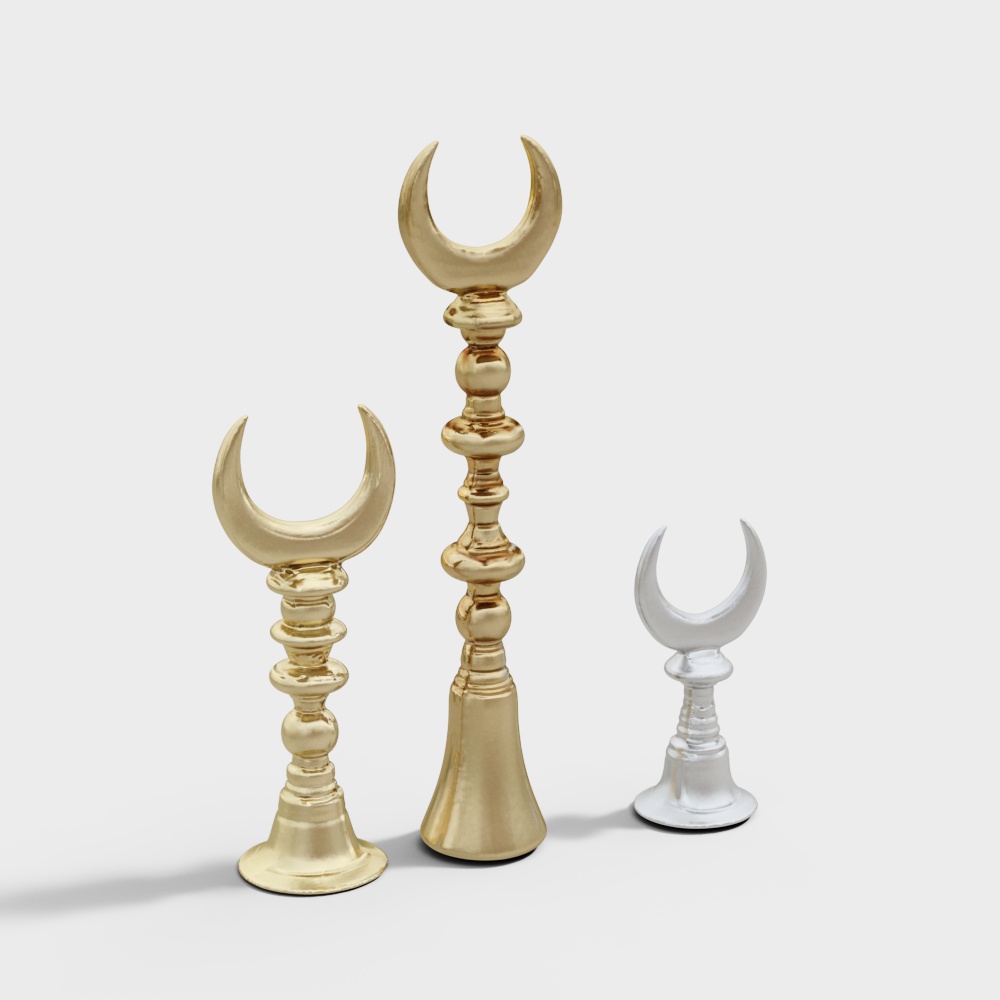 Crescent Candle Holder 3D Model – Gold & Silver Design