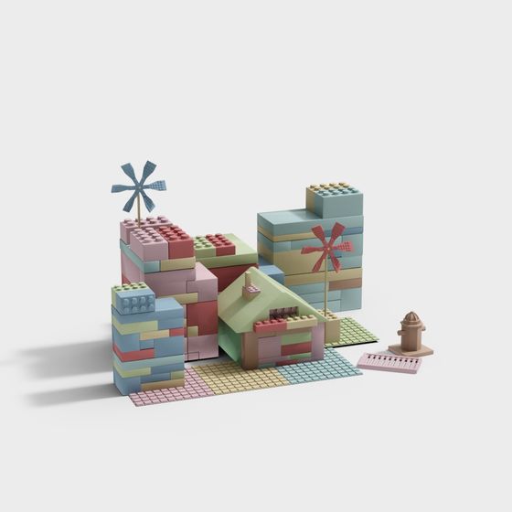 Whimsical Block Town 3D model
