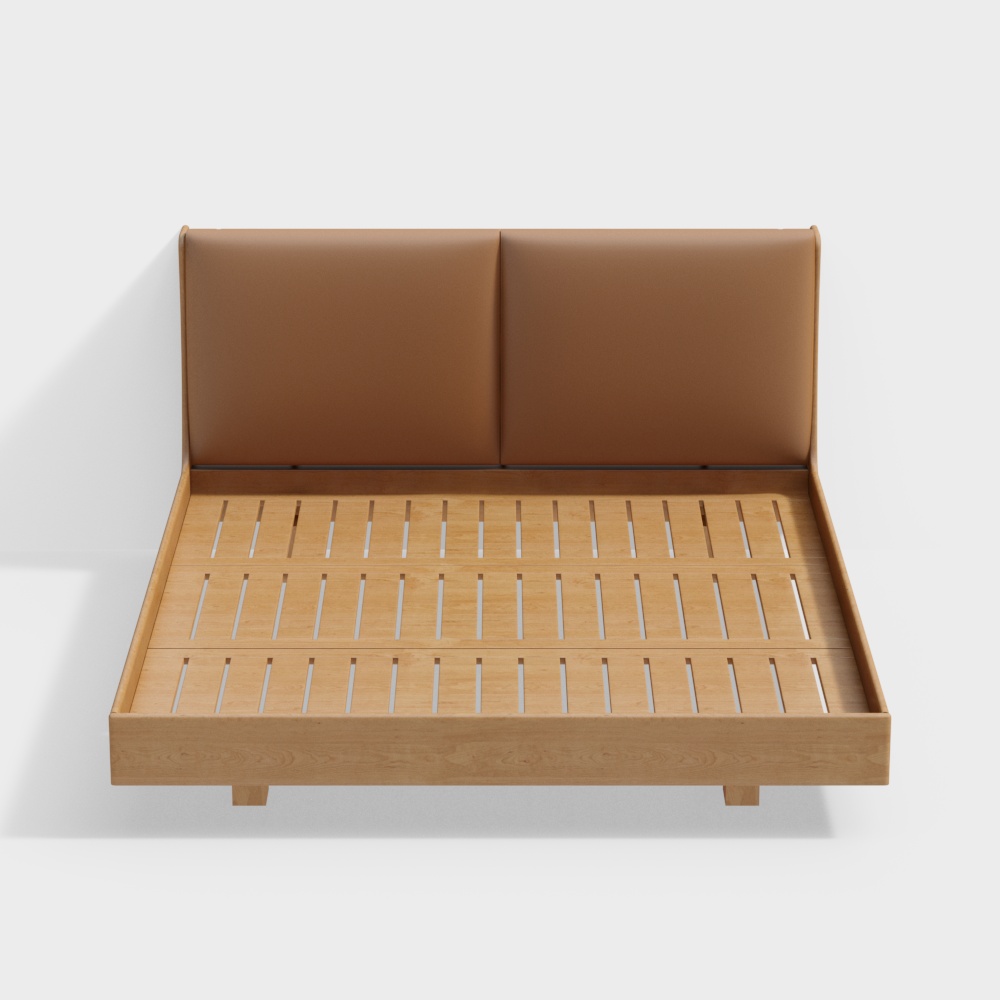 Wooden Floating Bed Frame by Shan Nian Mu Zuo
