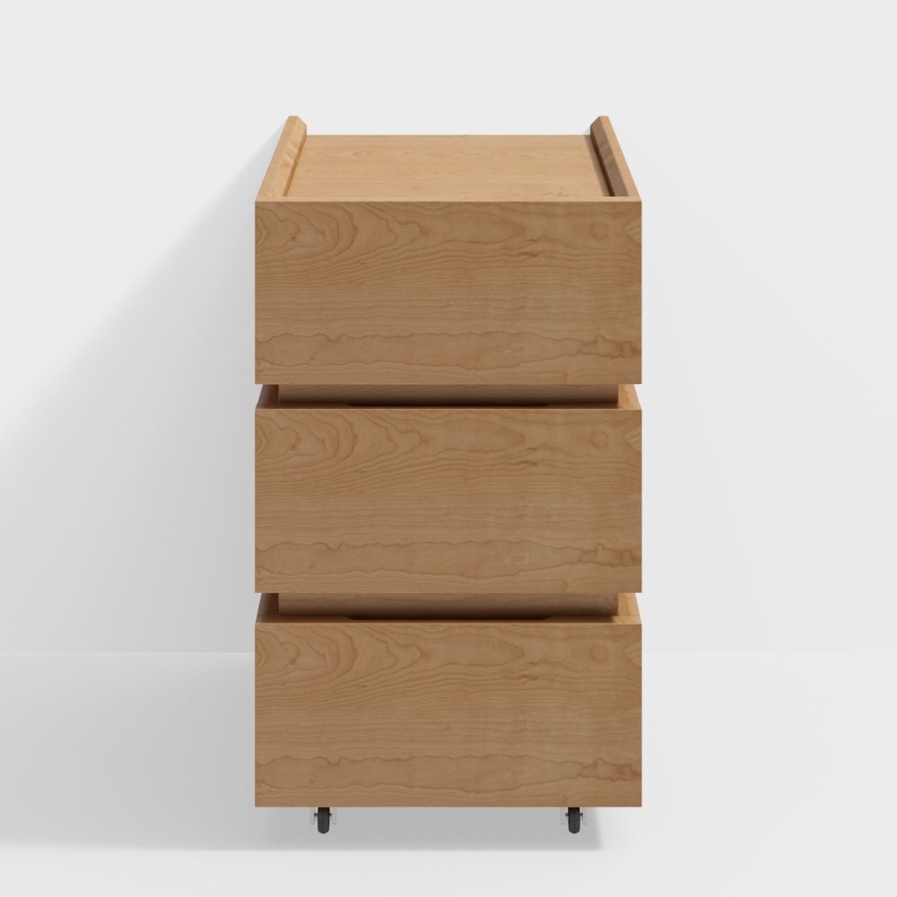 Stylish Wooden 3-Tier Drawer Cabinet 3D model