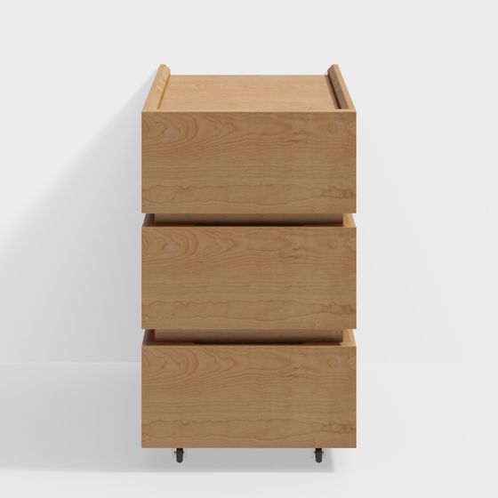 Stylish Wooden 3-Tier Drawer Cabinet 3D model