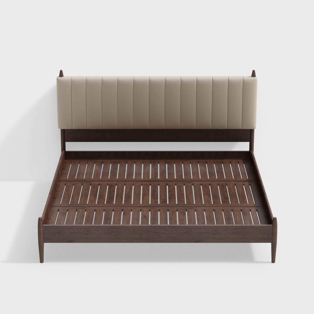 Mid-Century Modern Bed 3D Model – Retro Wooden Frame