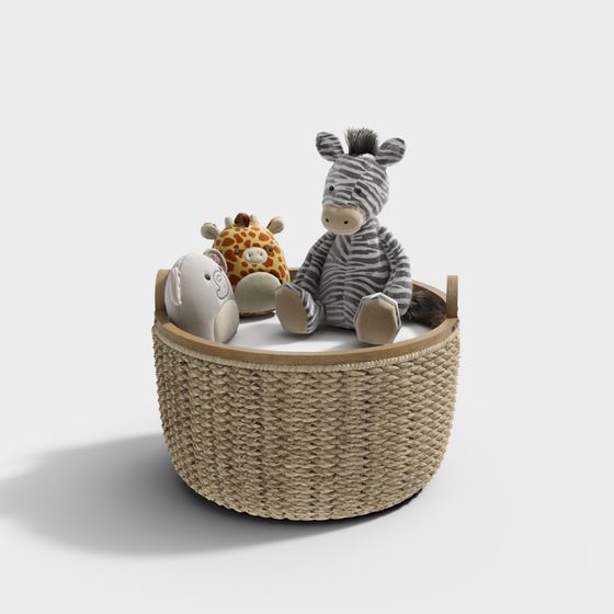 Woven Basket with Plush Toys 3D model