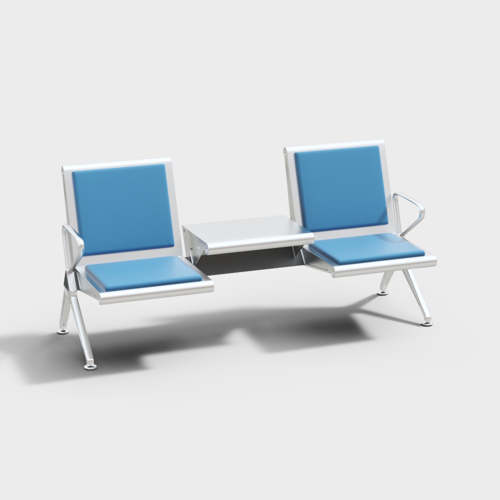 In modern hospitals, two people sit on the chairs in the waiting area