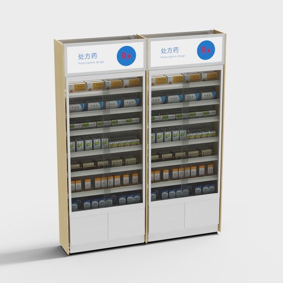 Modern Pharmacy Prescription Drug Cabinet 3D Model in Blue