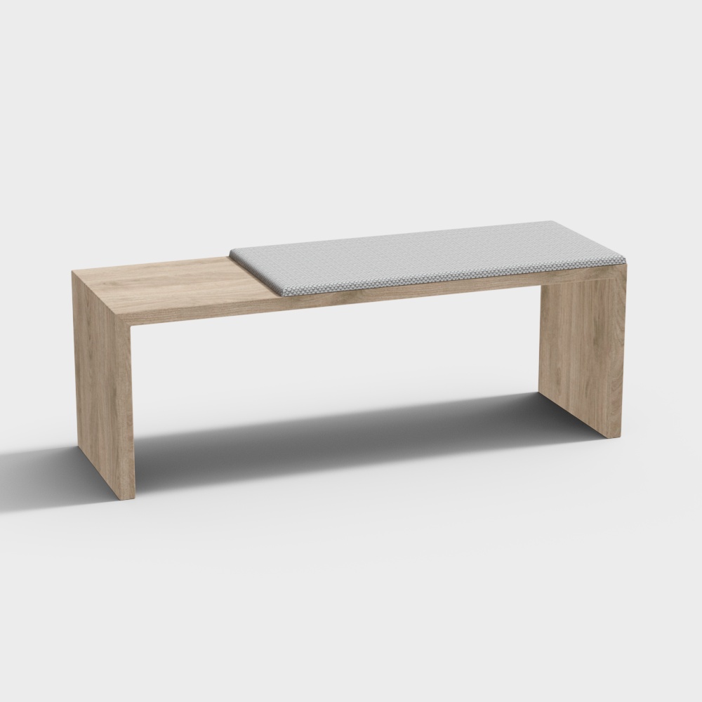 Nordic Japanese Long Bench - Grey and White Fabric with Natural Wood Color